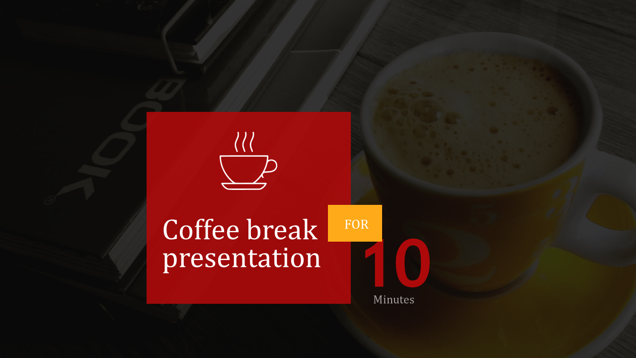 Slide featuring a coffee cup with text in a red and yellow design.