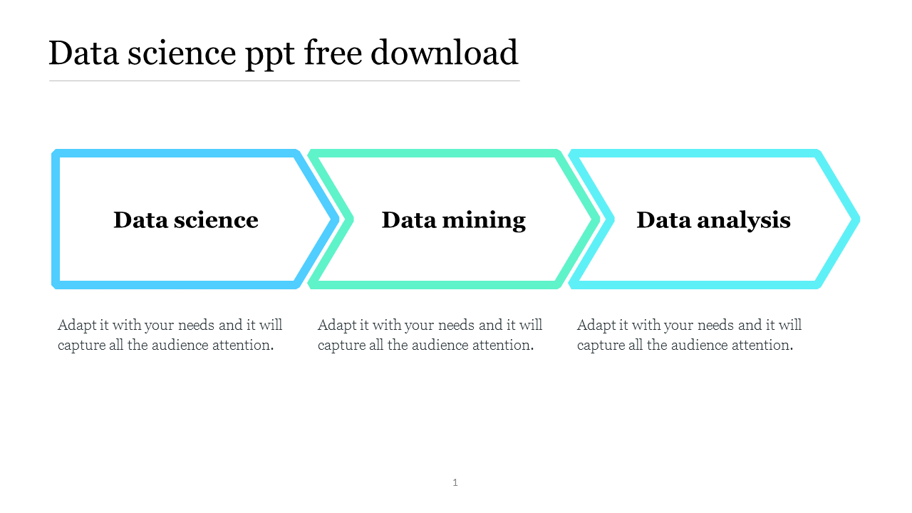 Slide featuring data science, data mining, and data analysis steps with placeholder text.