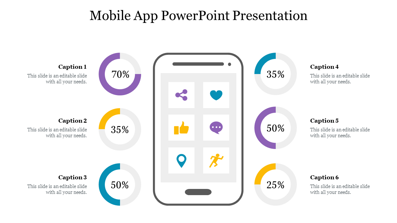 Mobile app interface illustration with pie charts displaying various percentages.