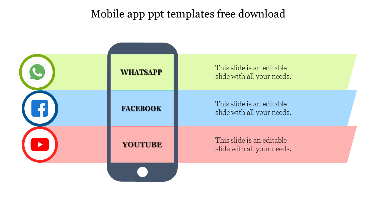 Infographic with a mobile phone and colorful layered blocks showing social media apps, with icons on the left.