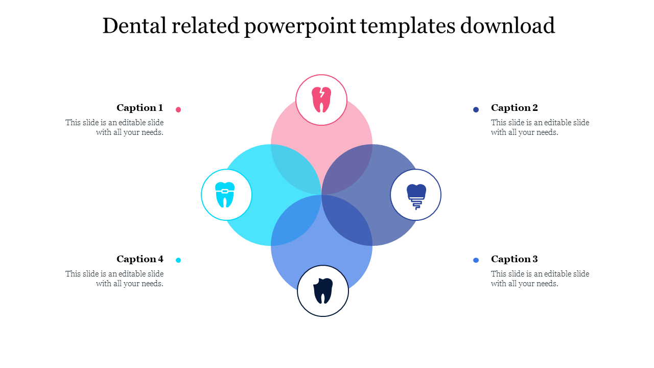 Dental related slide with symbols for teeth care, including icons for braces, teeth whitening, and dental implants.