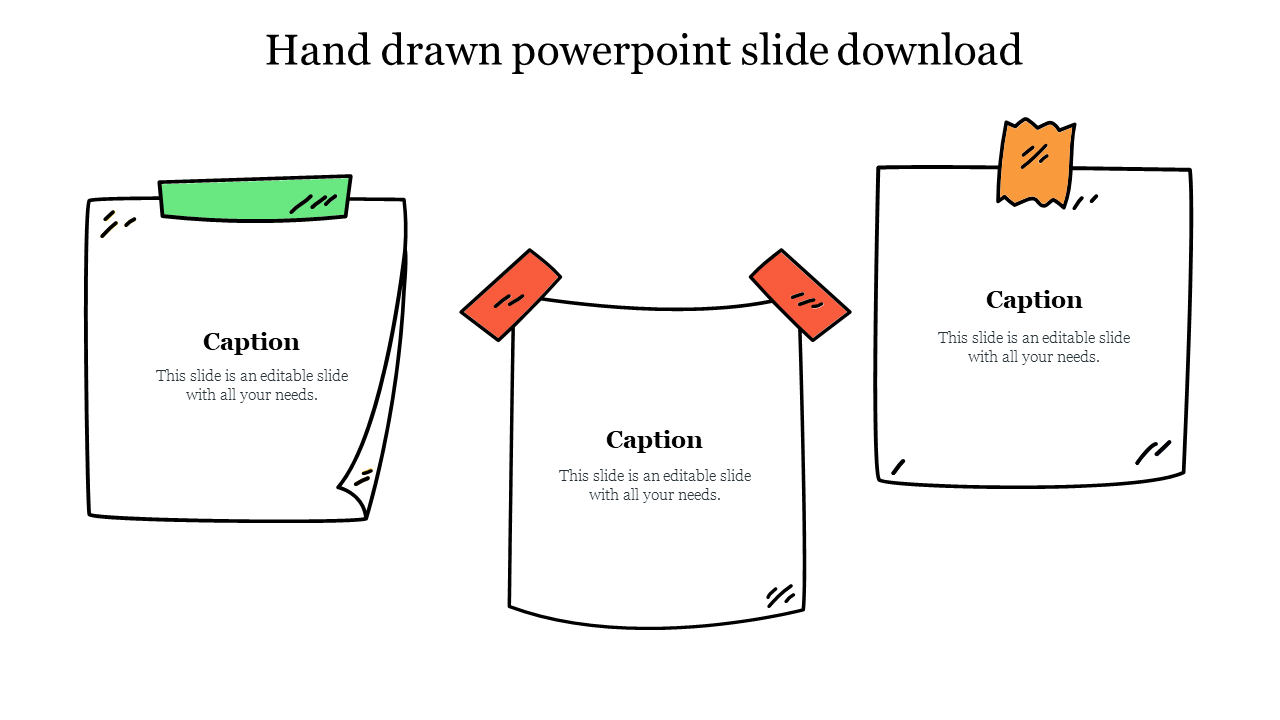 Hand drawn PowerPoint slide featuring sticky notes with captions on a white backdrop.