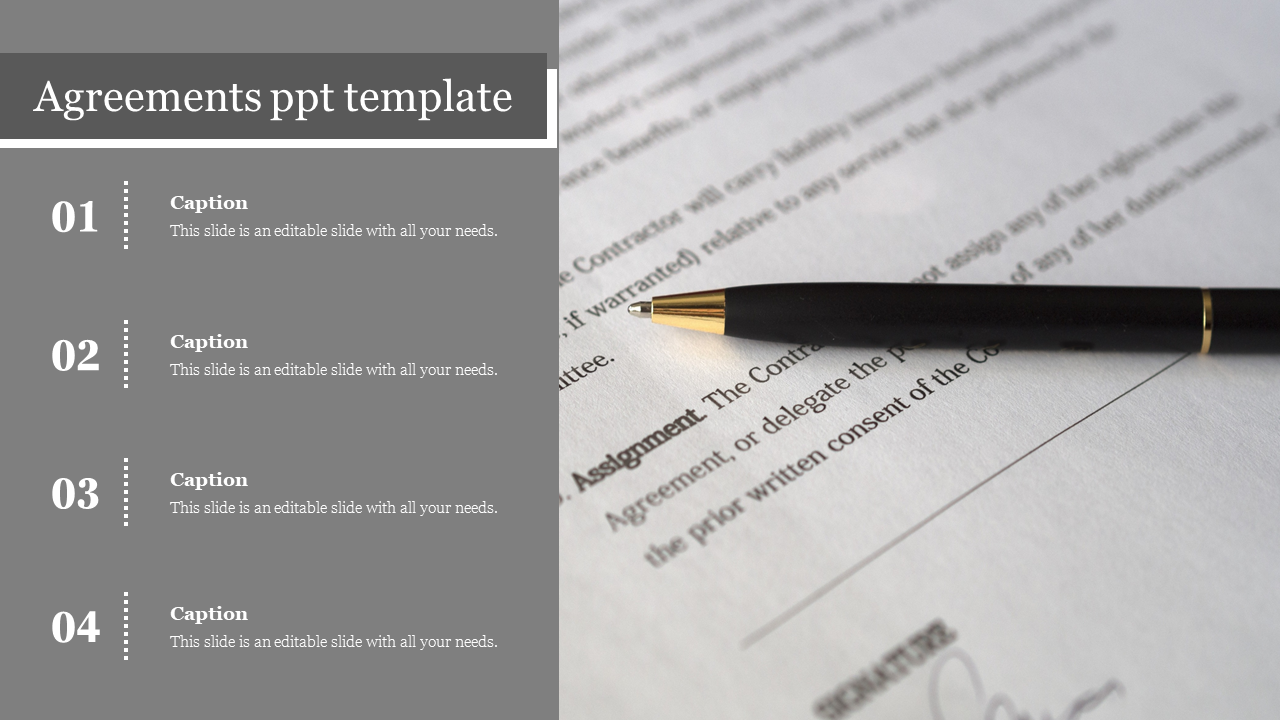 Editable Agreements ppt template 