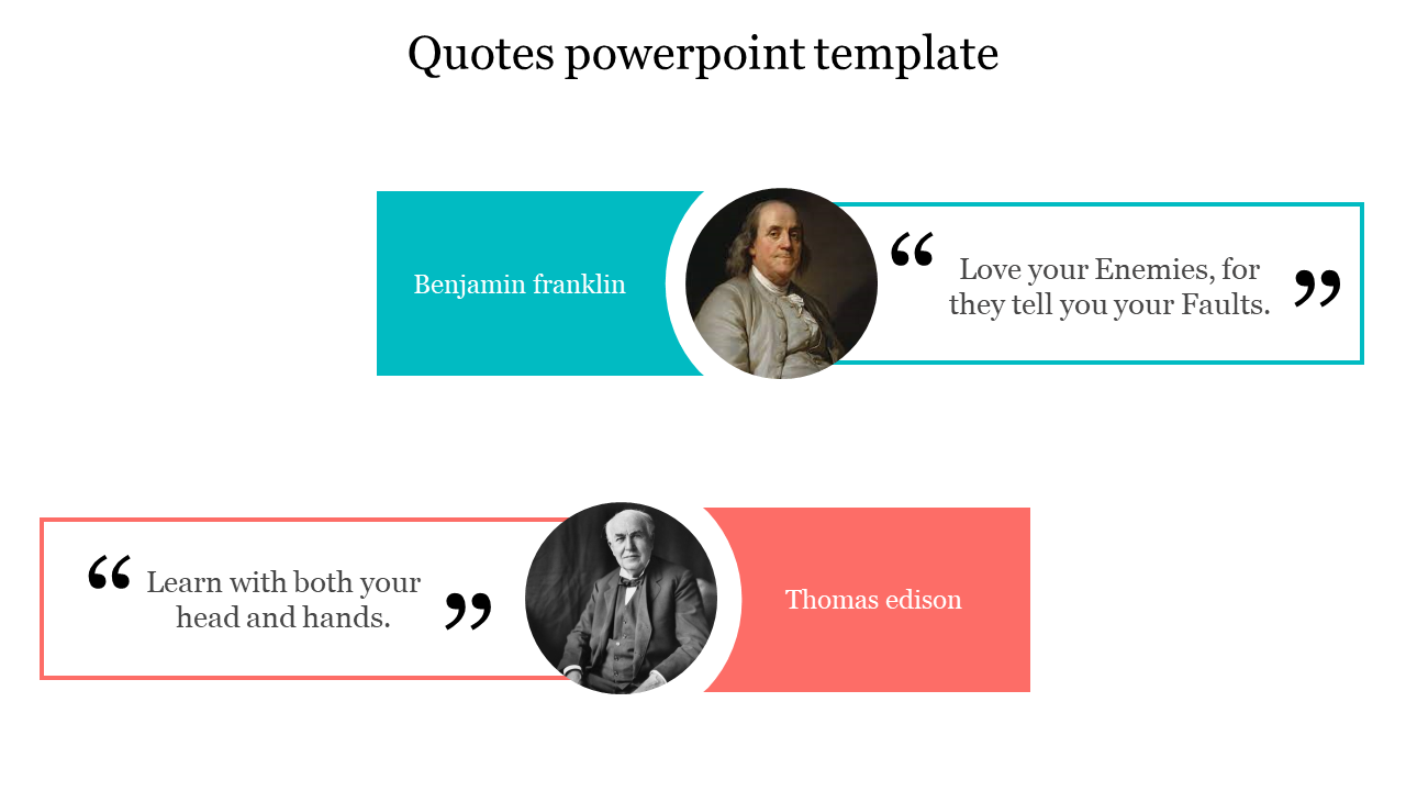 Slide featuring quotes from Benjamin Franklin and Thomas Edison, each with corresponding images and colored text boxes.