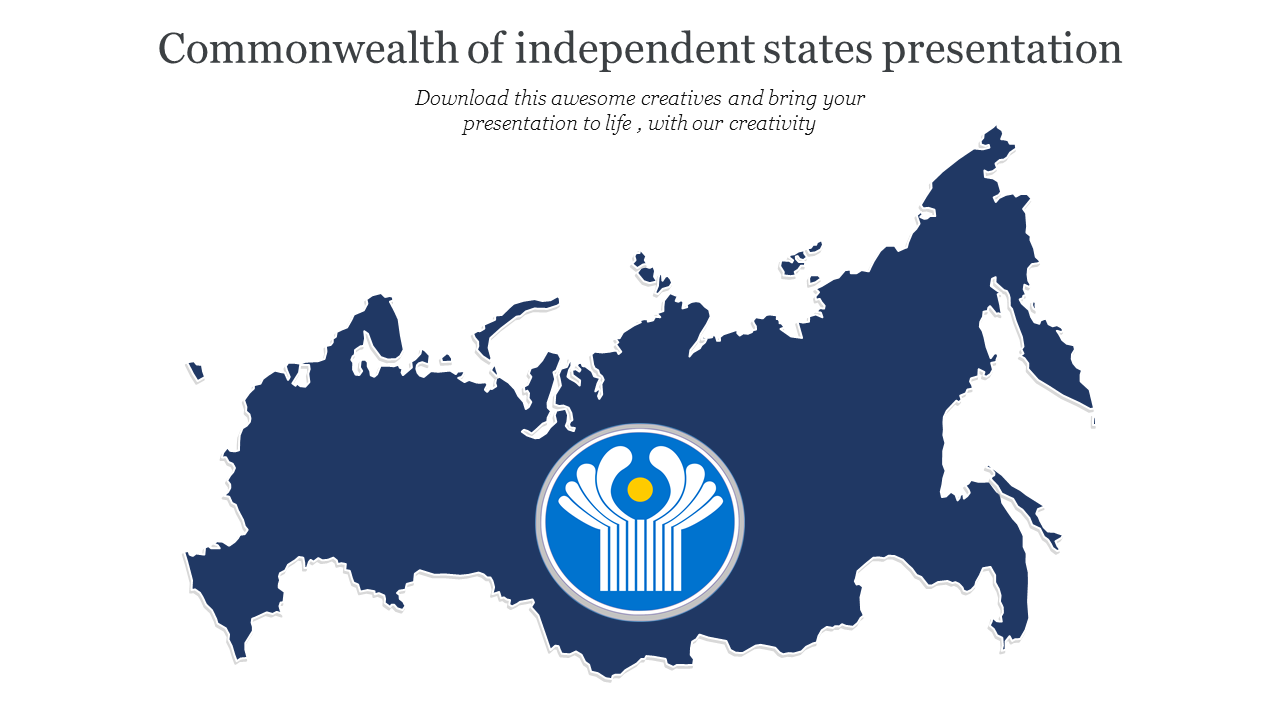 Commonwealth of Independent States slide design showcasing a dark blue map and a central logo.