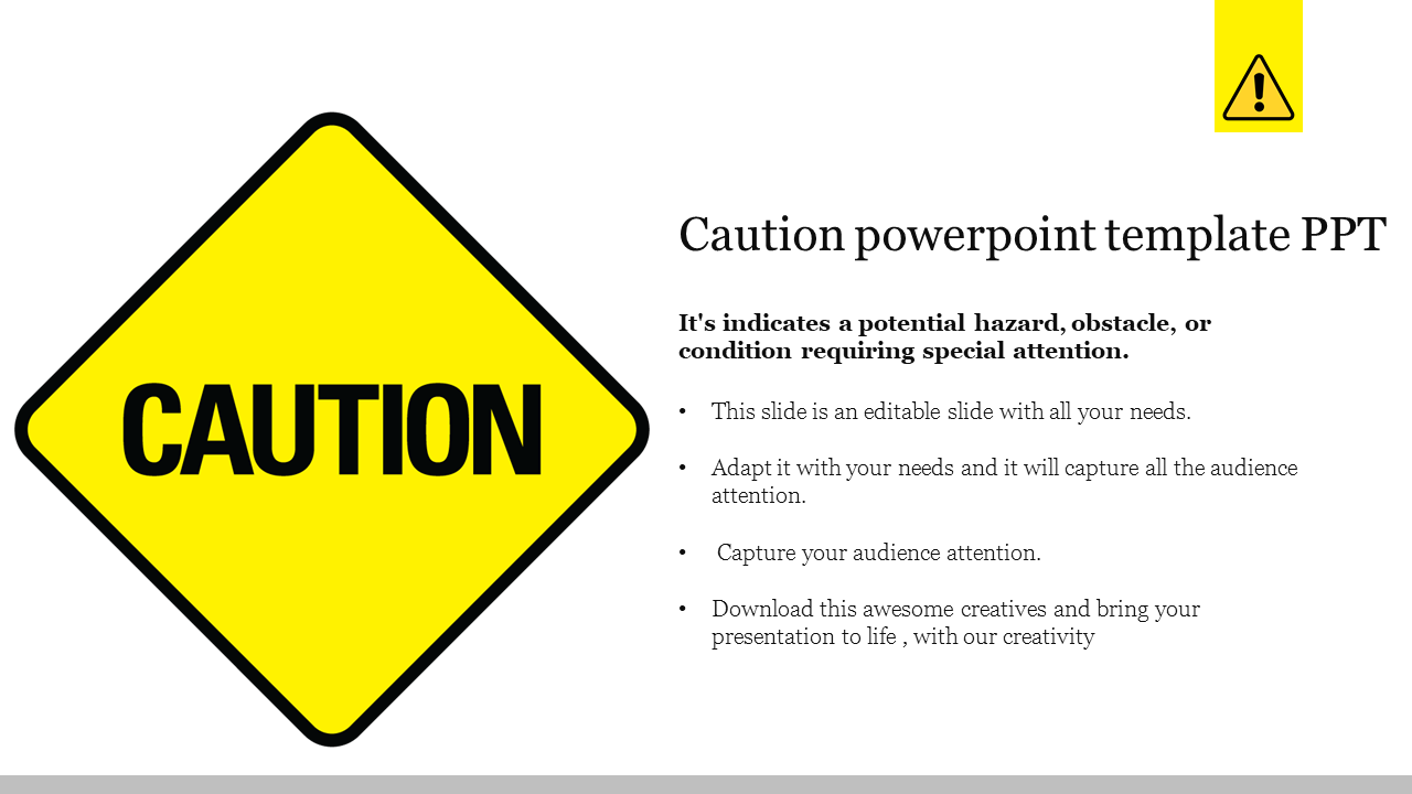 Caution sign with bold letters on a yellow diamond background with placeholder text.