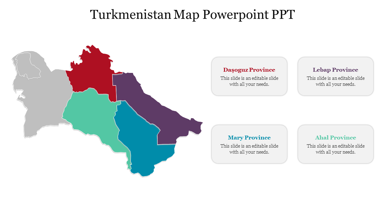 Map of Turkmenistan highlighting provinces such as Dasoguz, Mary, and Ahal, with caption areas.