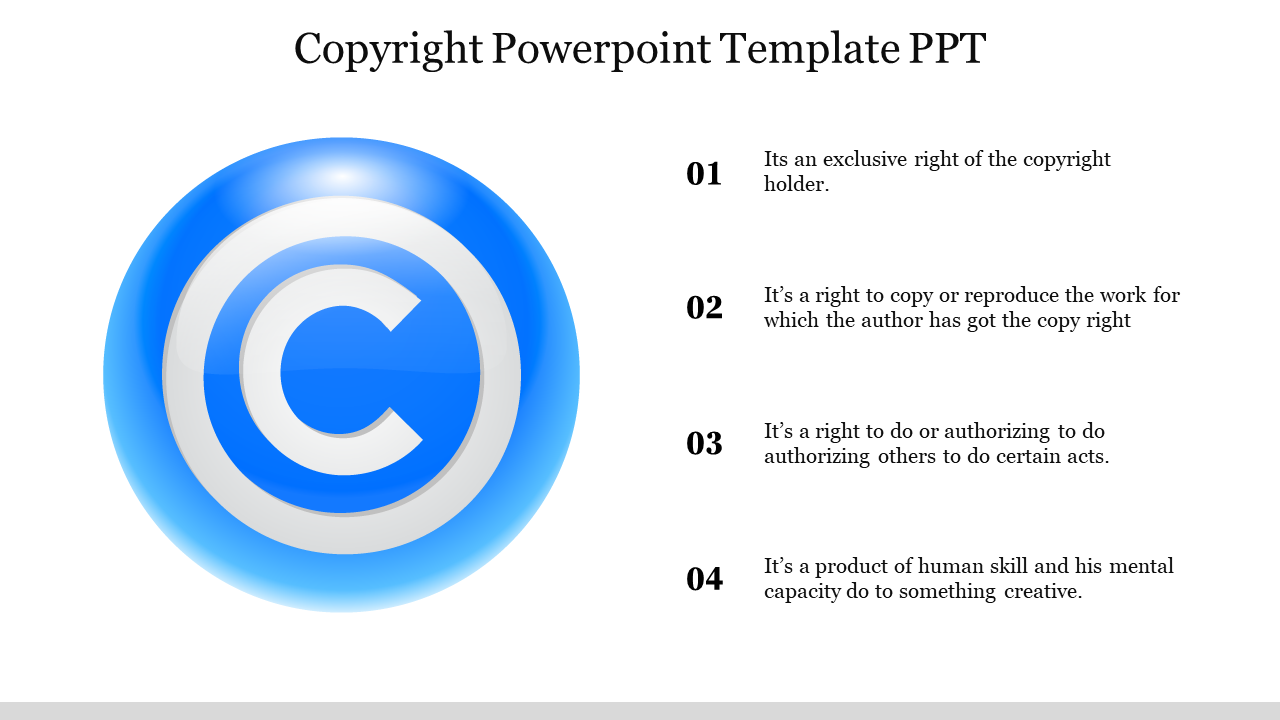 A bold blue copyright symbol with four numbered points listed vertically on the right, set against a white background.