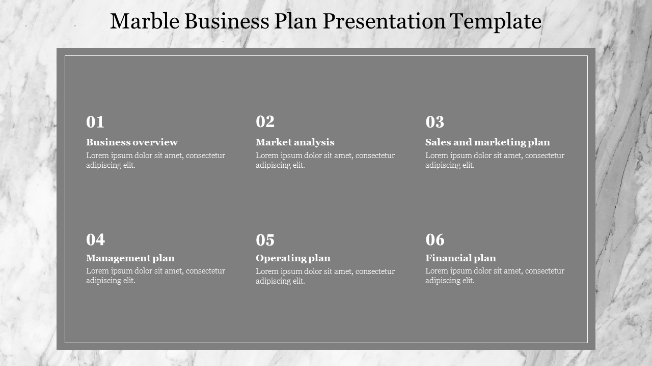 Marble Business Plan PPT Presentation and Google Slides