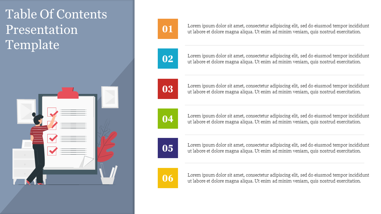 Best Six Noded Table Of Contents Presentation Template