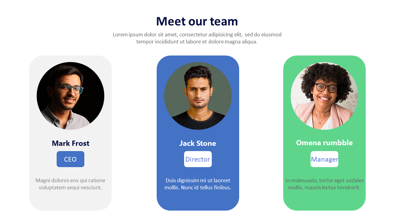 Attractive Our Team PowerPoint Template Slide - Three Nodes