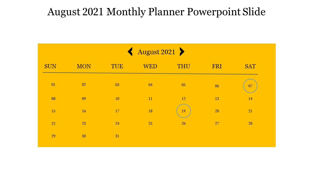 Creative August 2021 Monthly Planner Powerpoint Slide