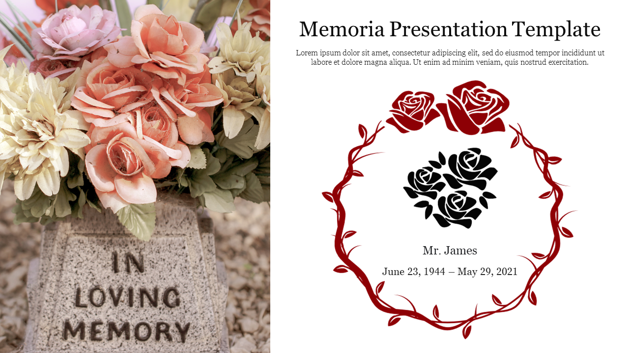 Excellent Memoria Presentation Template PowerPoint