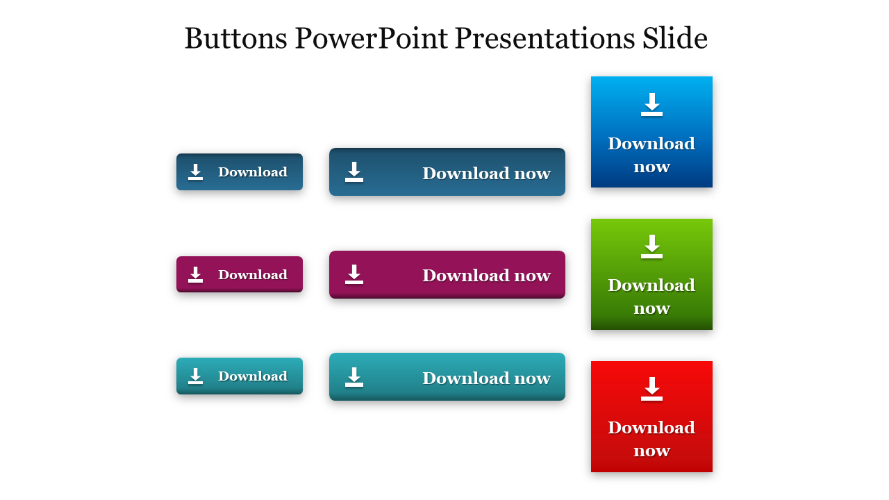 Colorful buttons with arrow icons, in various shades of blue, green, red, and purple, organized in a grid layout.