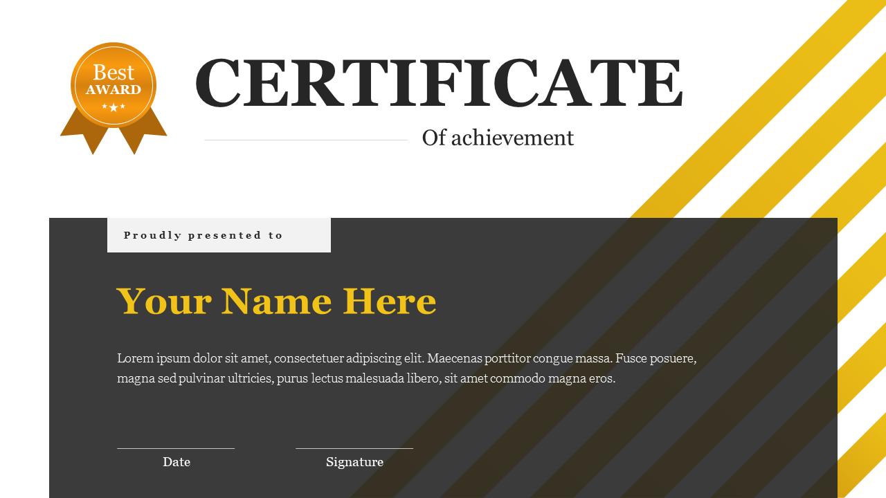 Infographic showcasing a certificate design, emphasizing the best award badge and a sleek layout for the text.