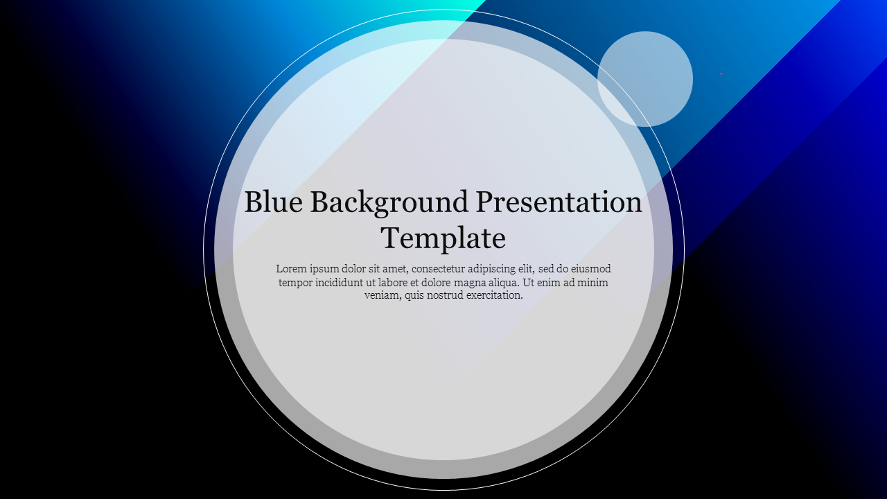 Blue gradient background with circular design and text placeholder for a presentation template.