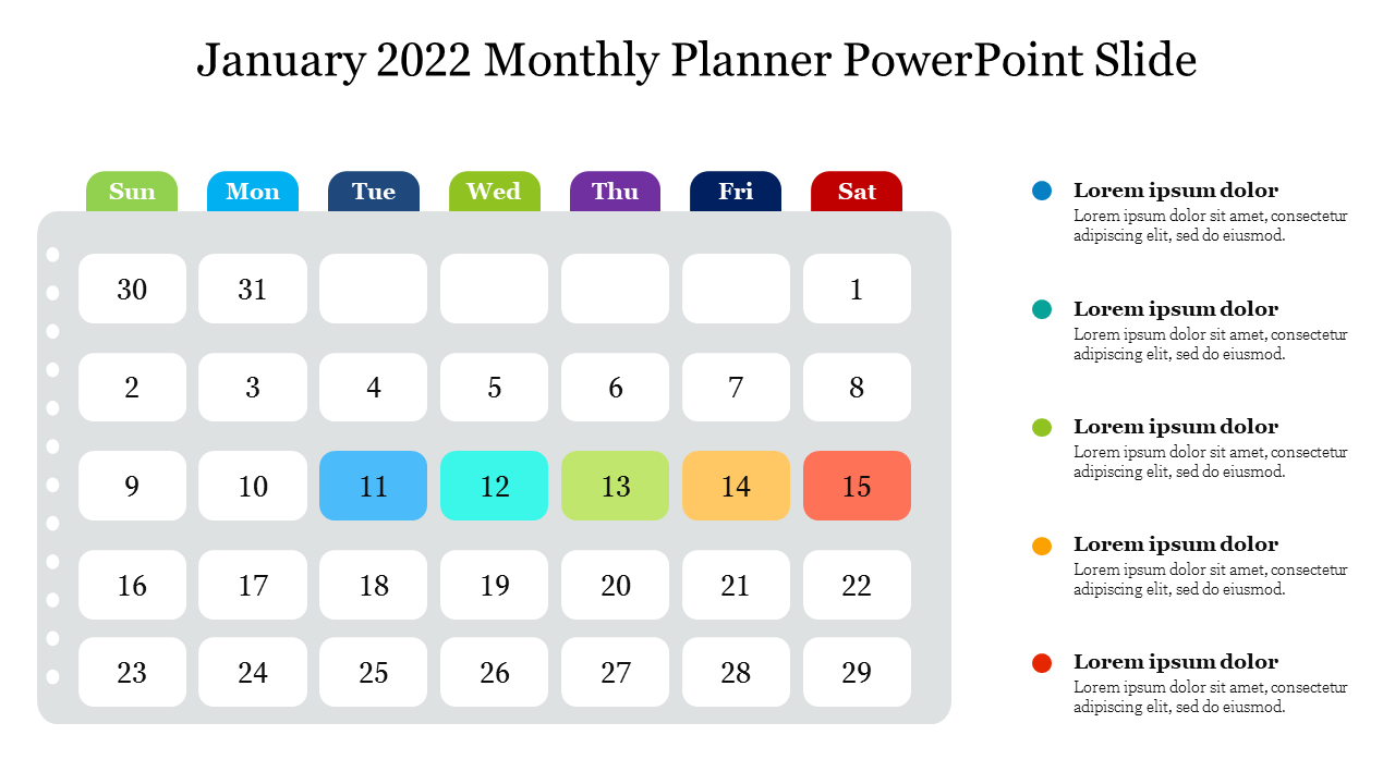 Five Node January 2022 Monthly Planner PowerPoint Slide