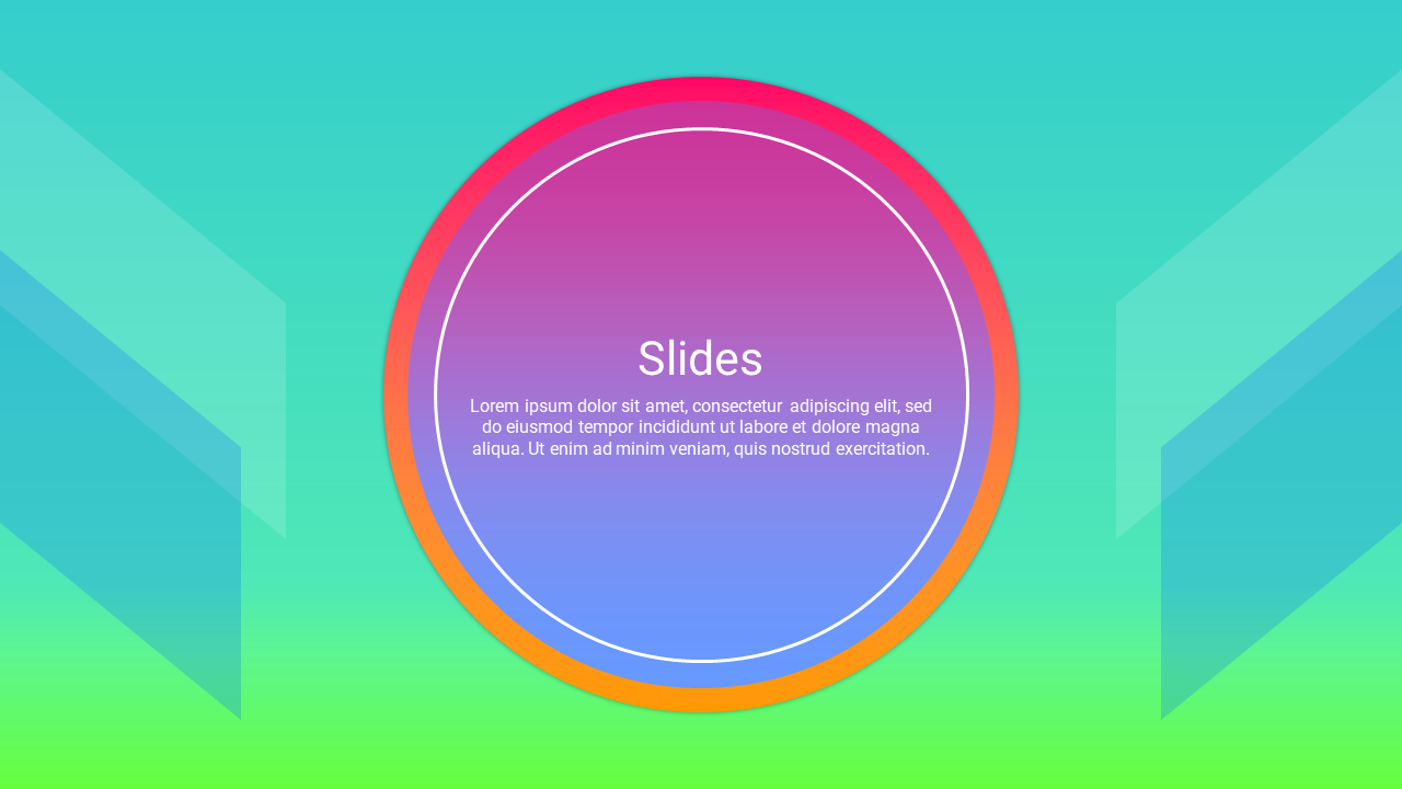 Colorful PowerPoint slide design with a circular gradient background and placeholder text.