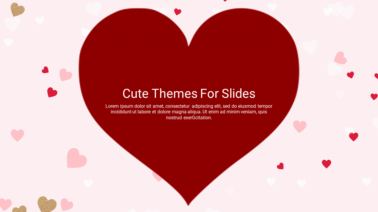 Cute slide with a large red heart and pastel colored hearts in the background.