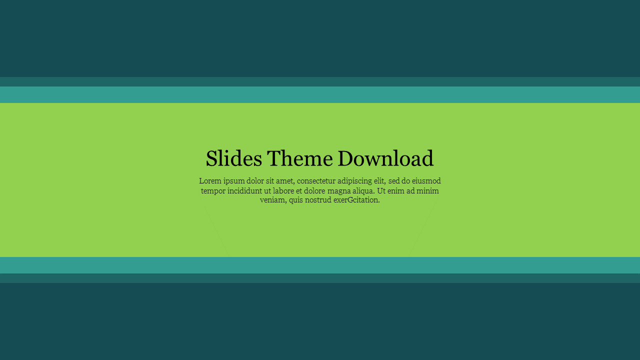 Banner theme slide with green and blue stripes with placeholder text.