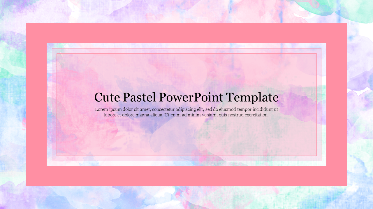 Cute pastel-themed slide with watercolor background and pink border, showcasing a title and a caption area.