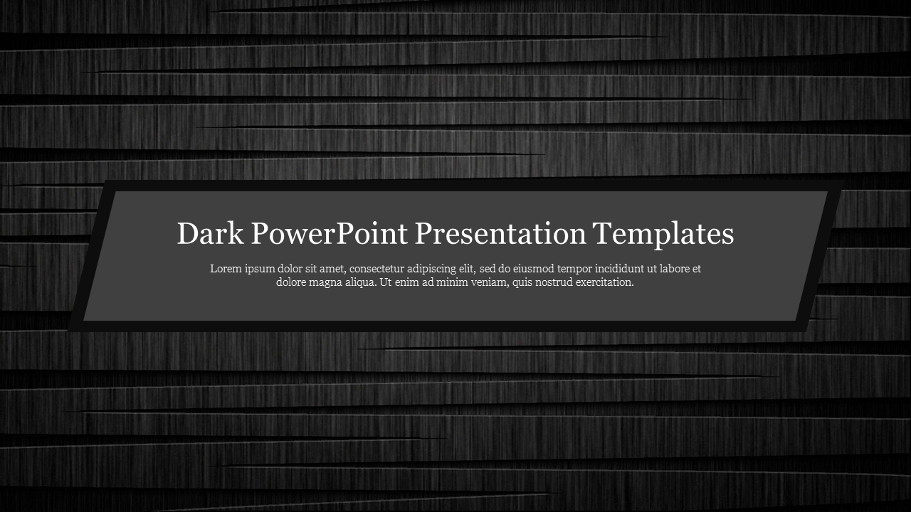 Dark-themed slide with a textured black background and a central gray banner displaying the title in white text.