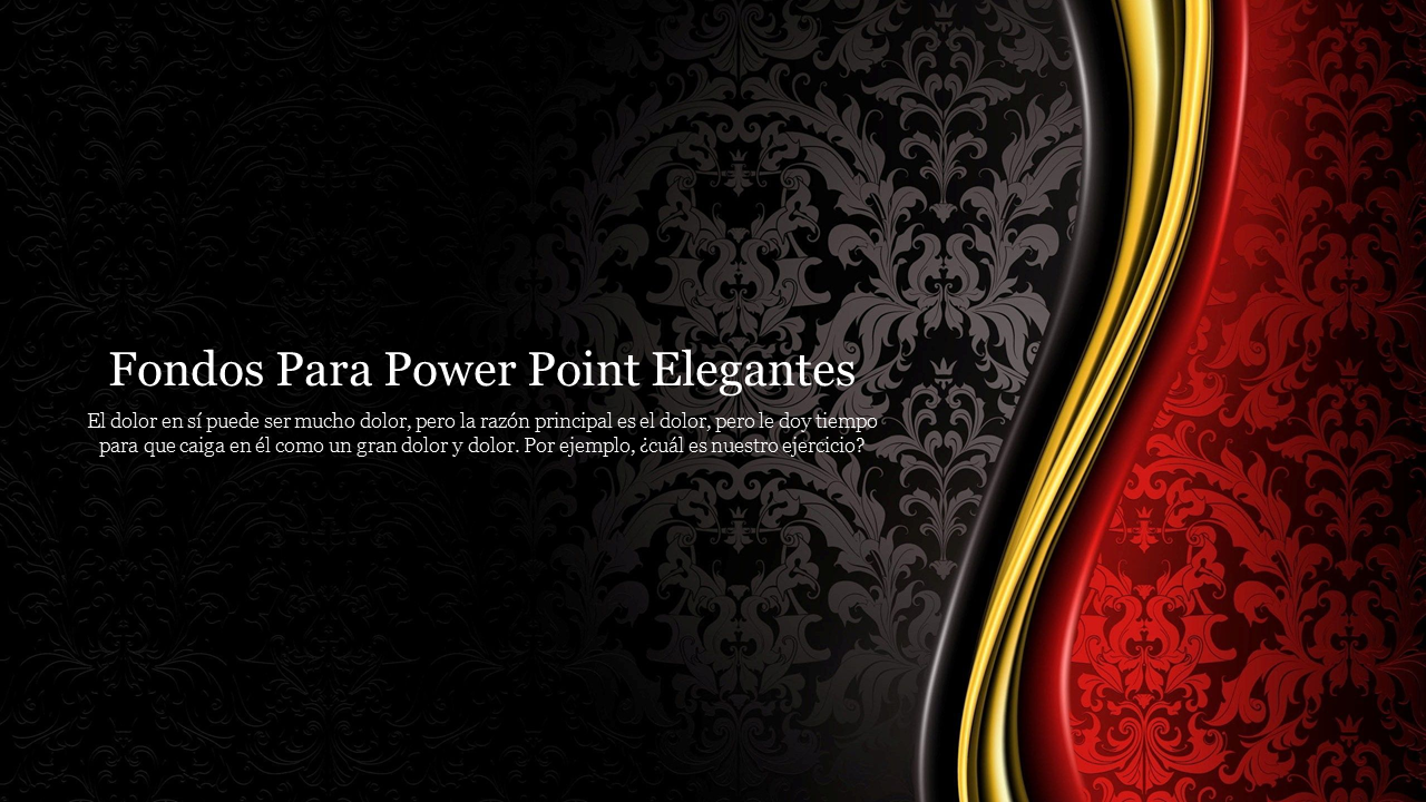 Regal PowerPoint slide with black floral designs against a red backdrop, highlighted by gold lines.