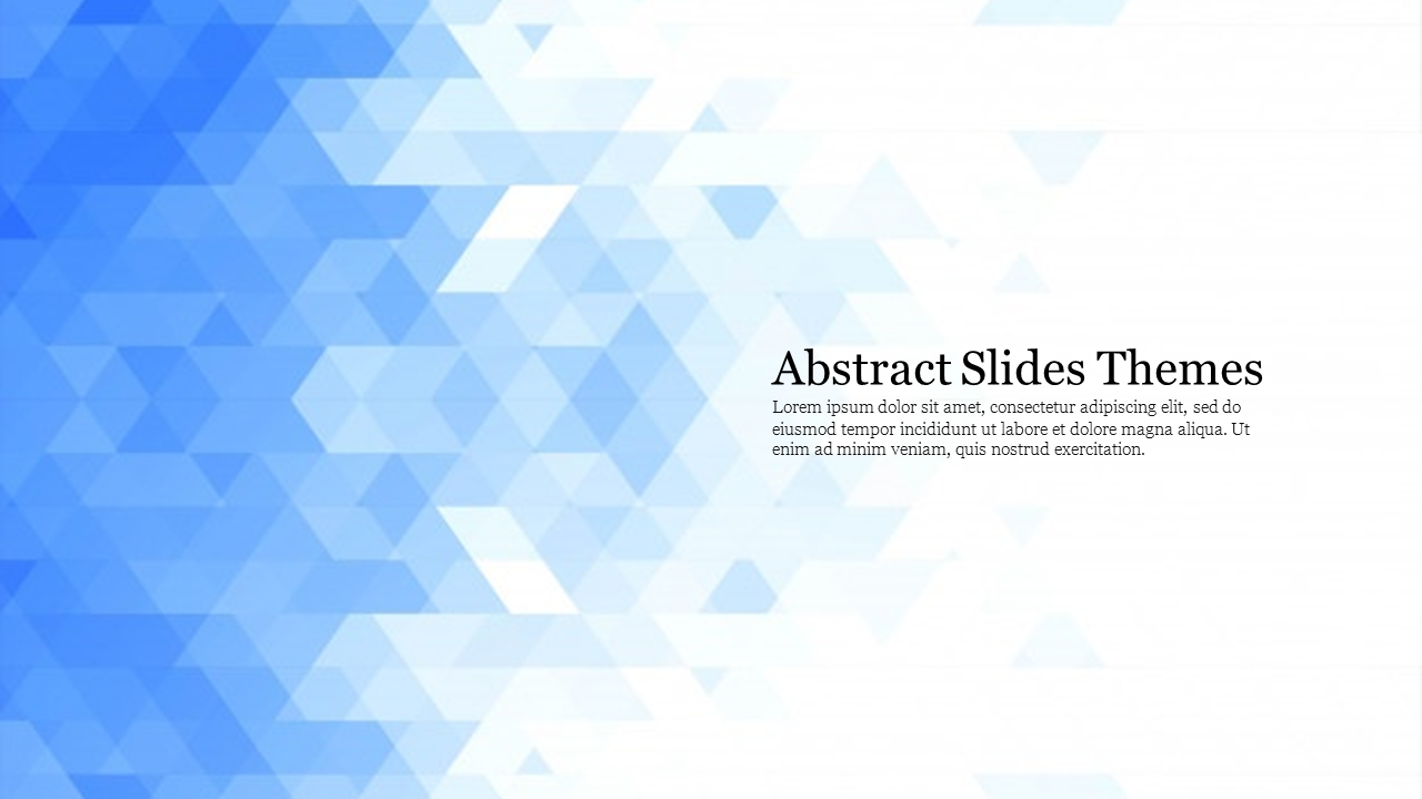 Slide design featuring blue abstract geometric shapes on the left, with text placeholder on the right.