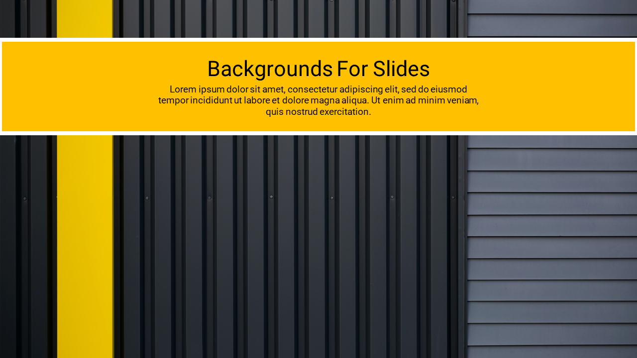 Slide with a vertical and horizontal yellow stripe on a dark gray paneled background, featuring text at the top.