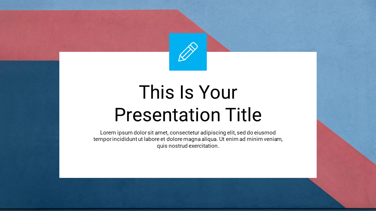 Simple Google slide theme with a blue and red geometric background, featuring a title and placeholder text.