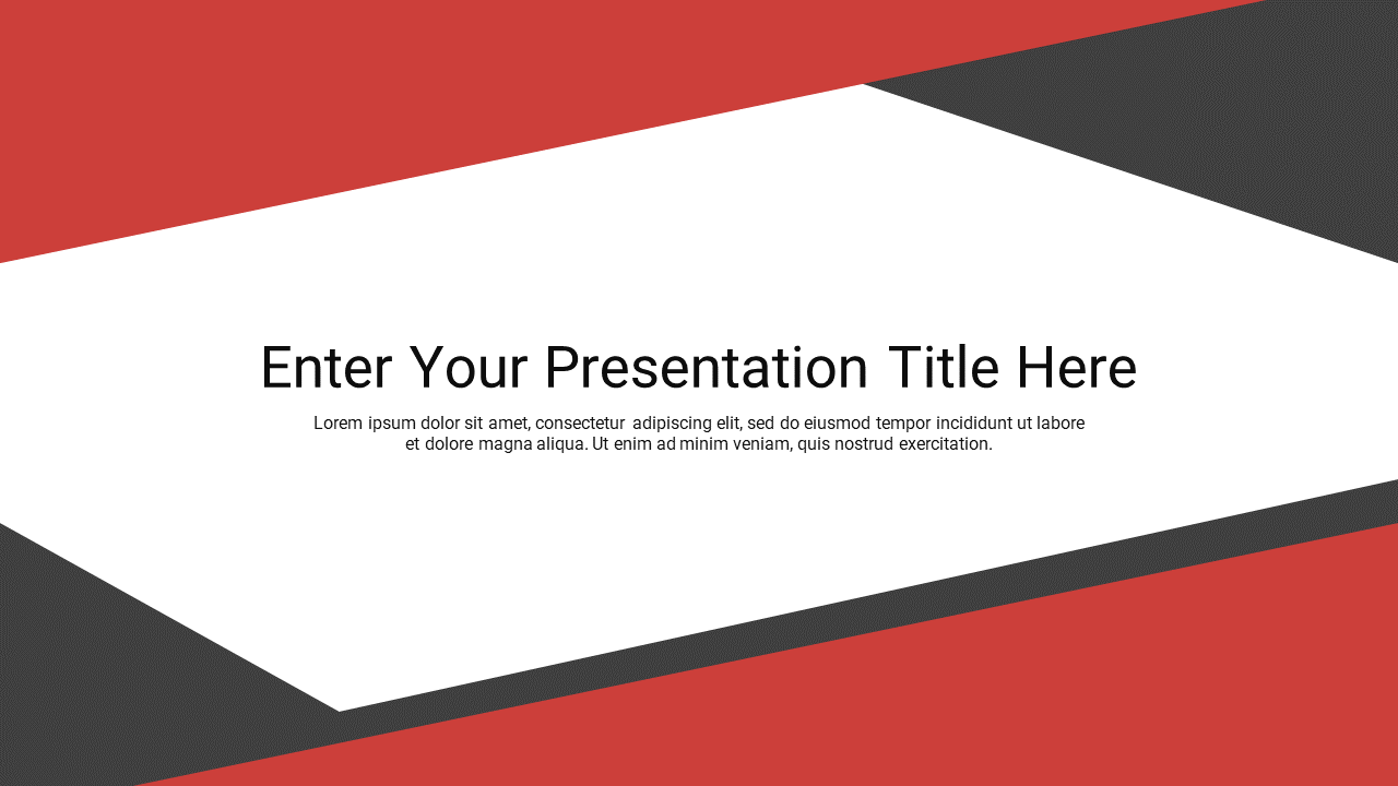 Minimalistic template with red, black, and white geometric shapes and placeholder text for a title.