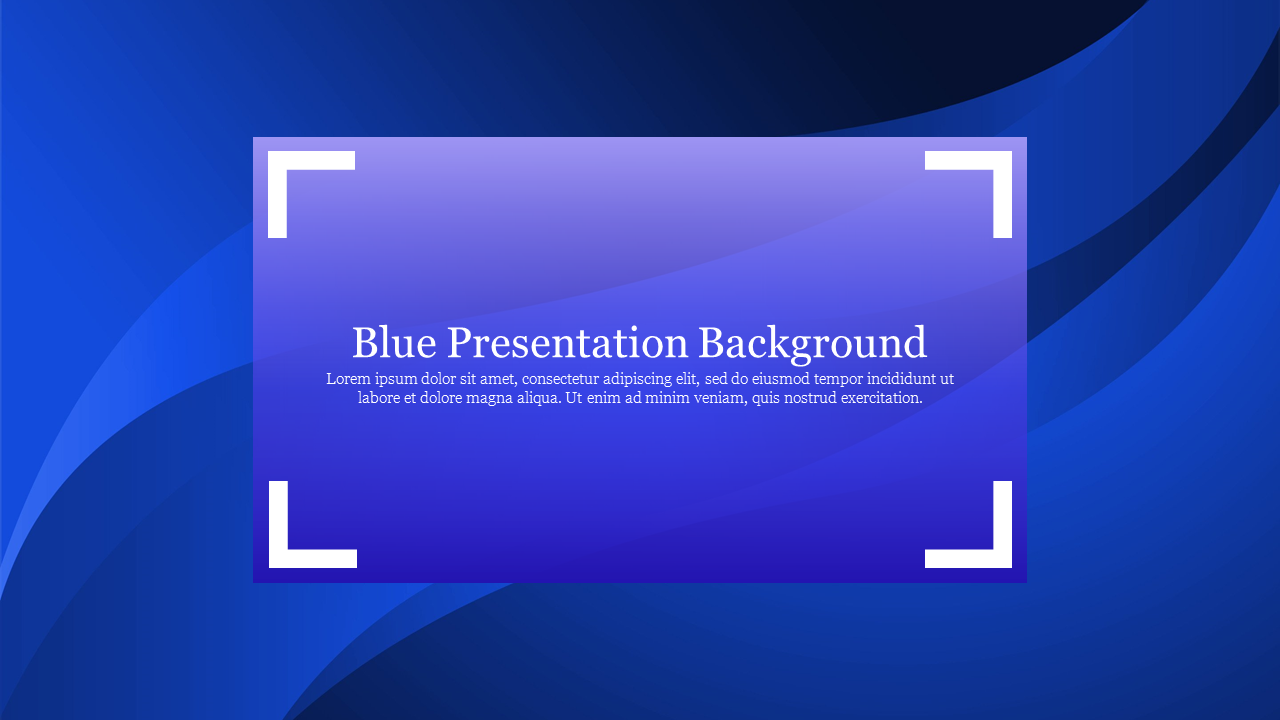 Blue gradient background with wavy patterns and a translucent rectangular text box at the center, bordered by white corners.