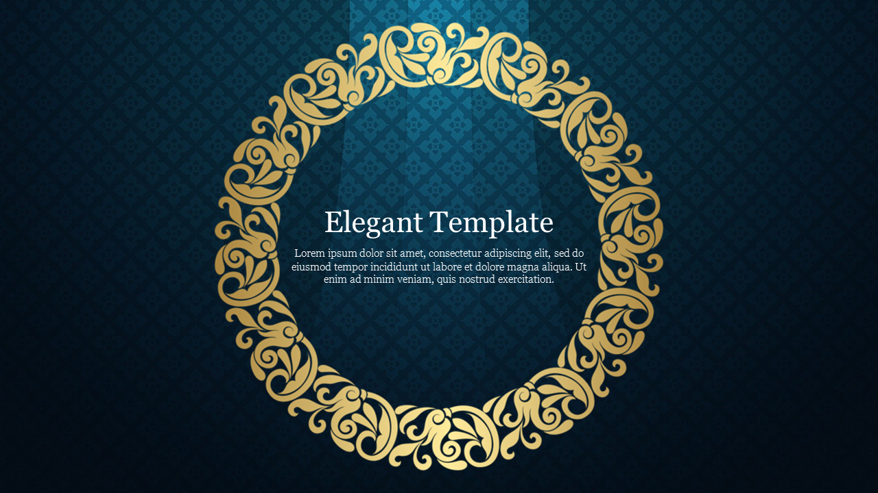 Elegant golden circular pattern on a dark teal background with placeholder text area in the center.