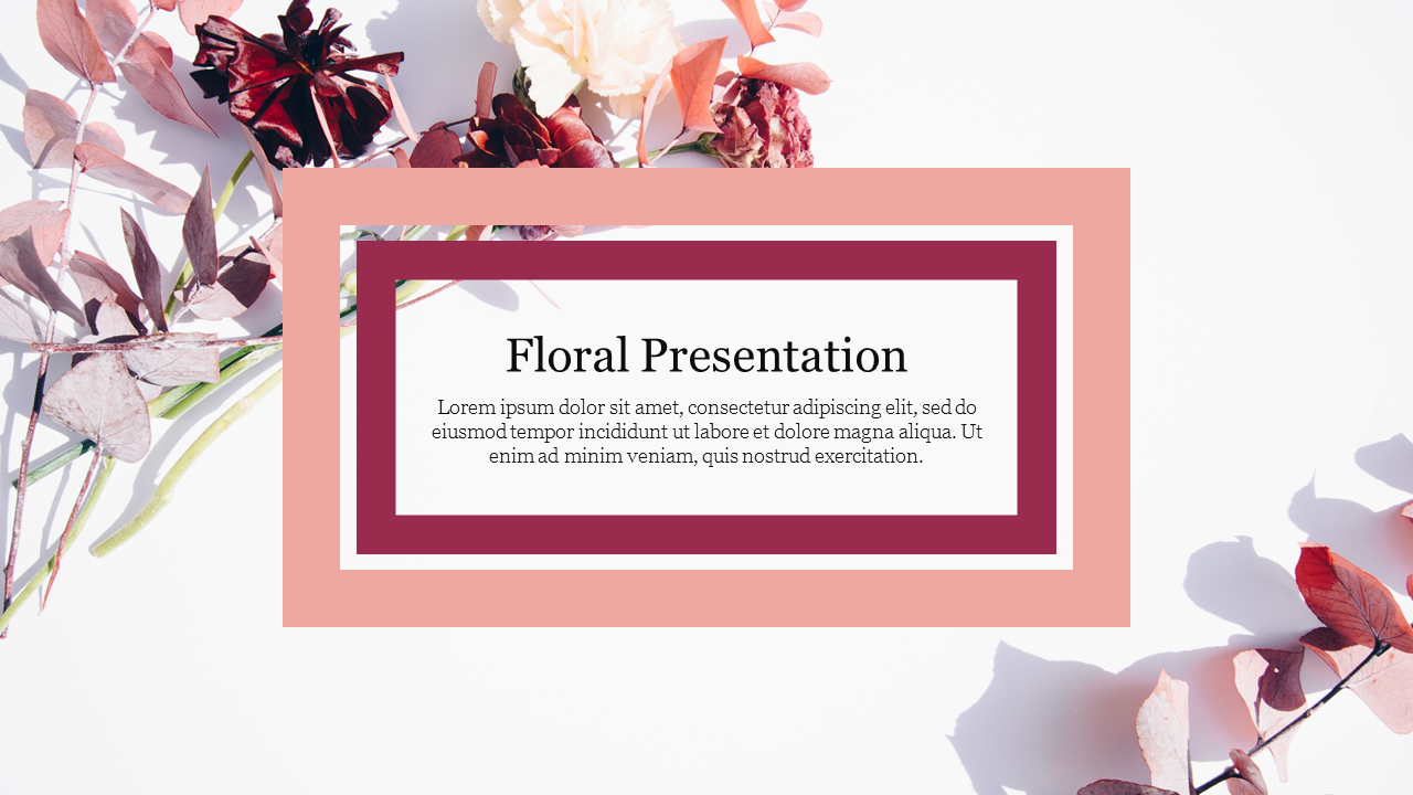 A slide with a floral background and a text box with placeholder text.