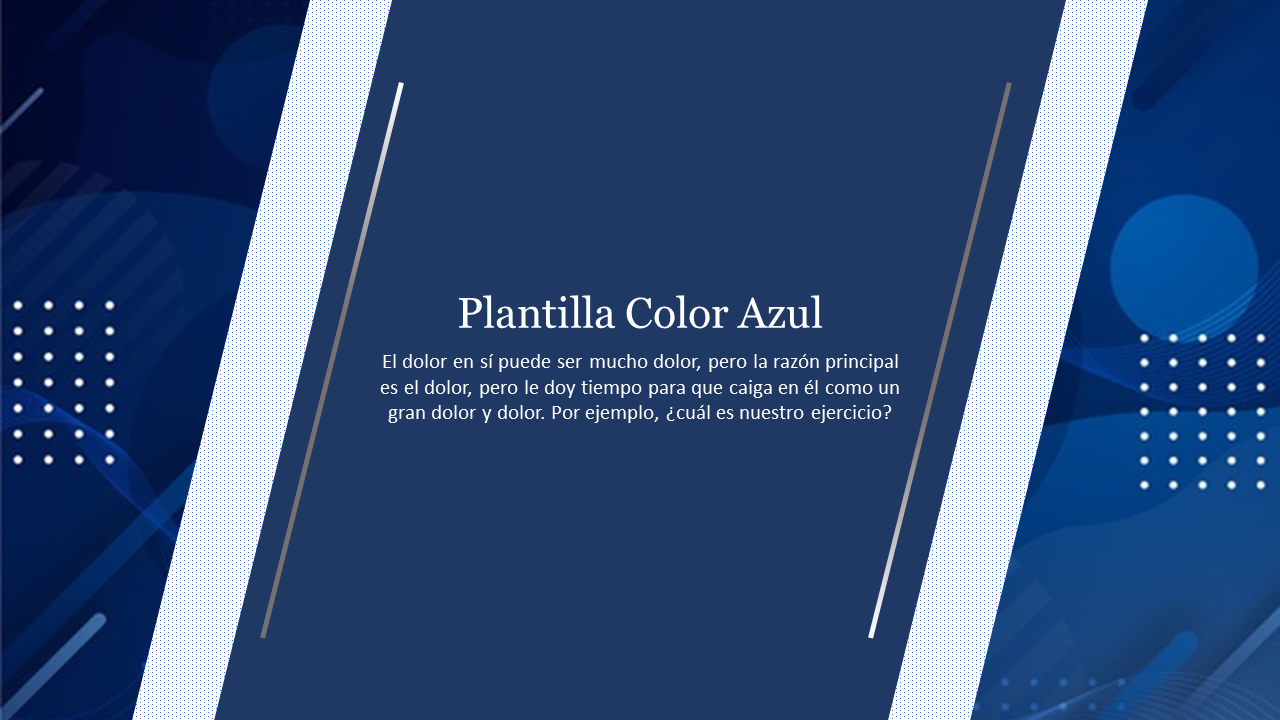 A Plantilla Color Azul with abstract geometric shapes and a placeholder text box for an introductory sentence.