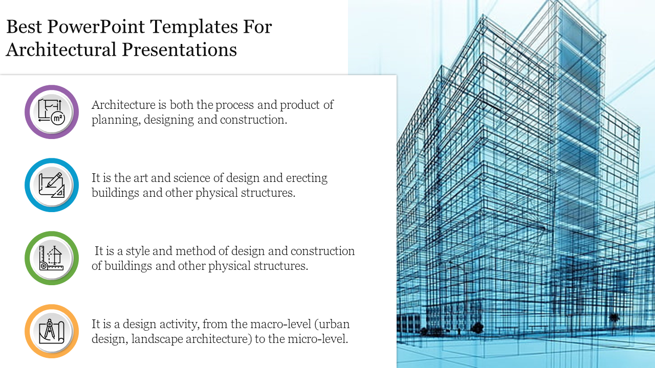 Graphic design highlighting architectural principles, with four sections paired with illustrative icons.