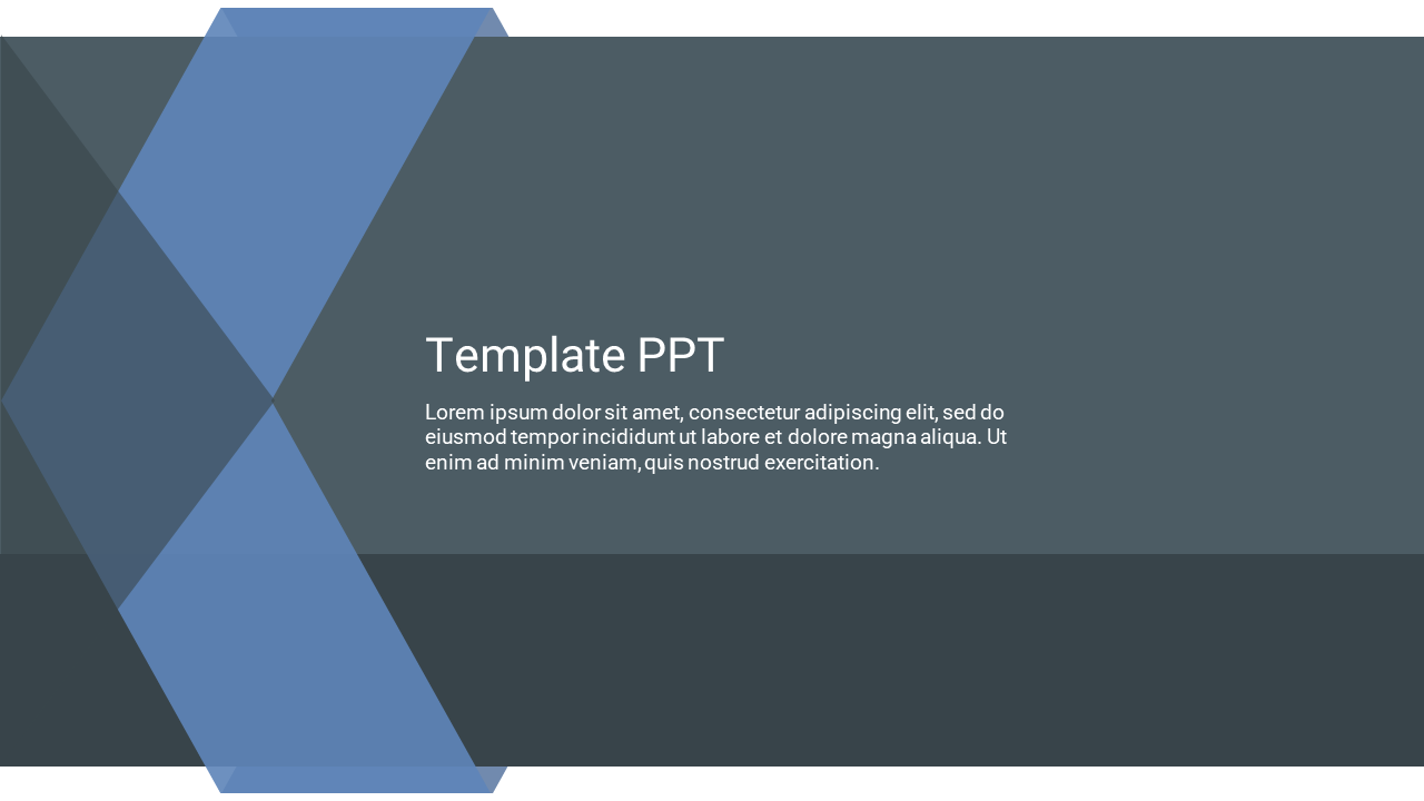 Professional PowerPoint template with overlapping blue geometric shapes on a dark background and space for text.