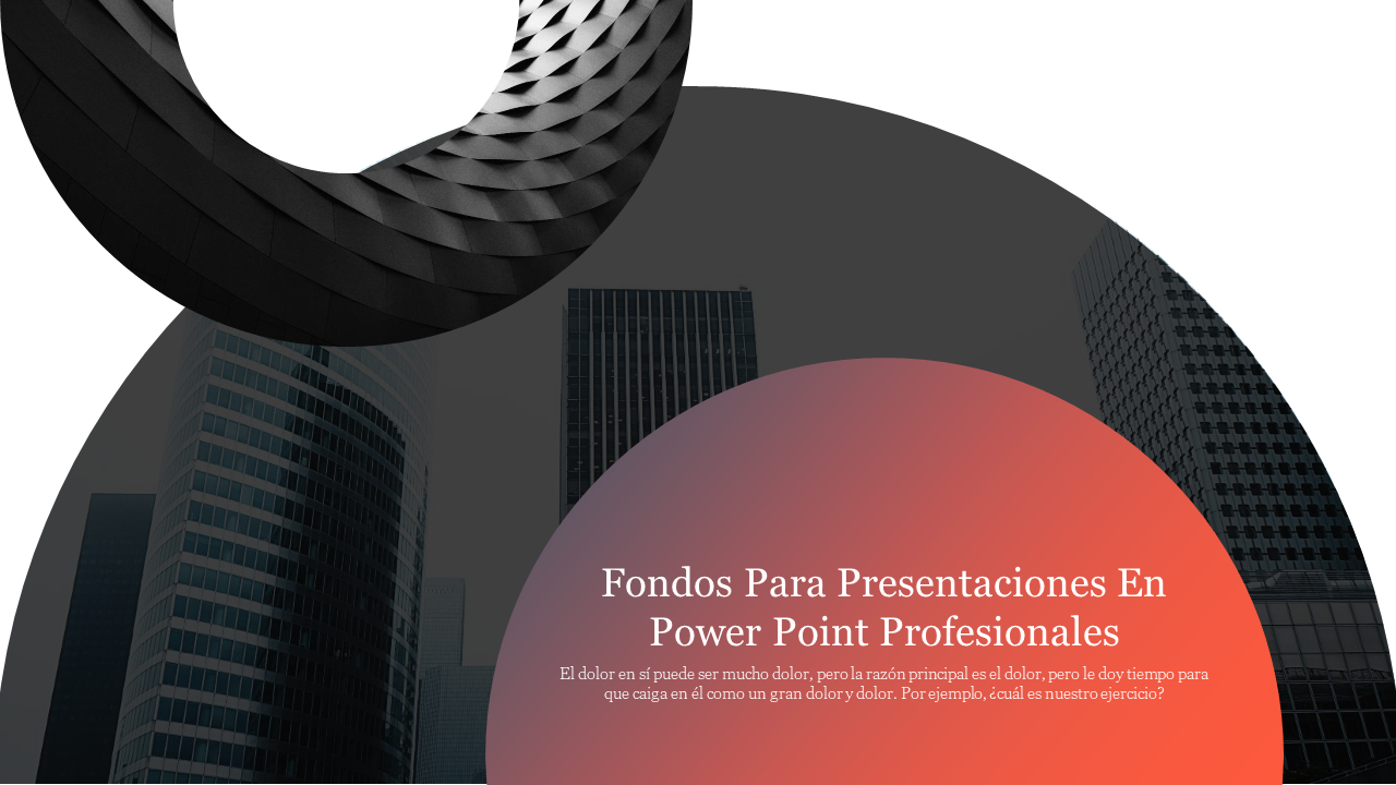 Modern presentation slide with black geometric architectural patterns and a red gradient overlay with title text in Spanish.