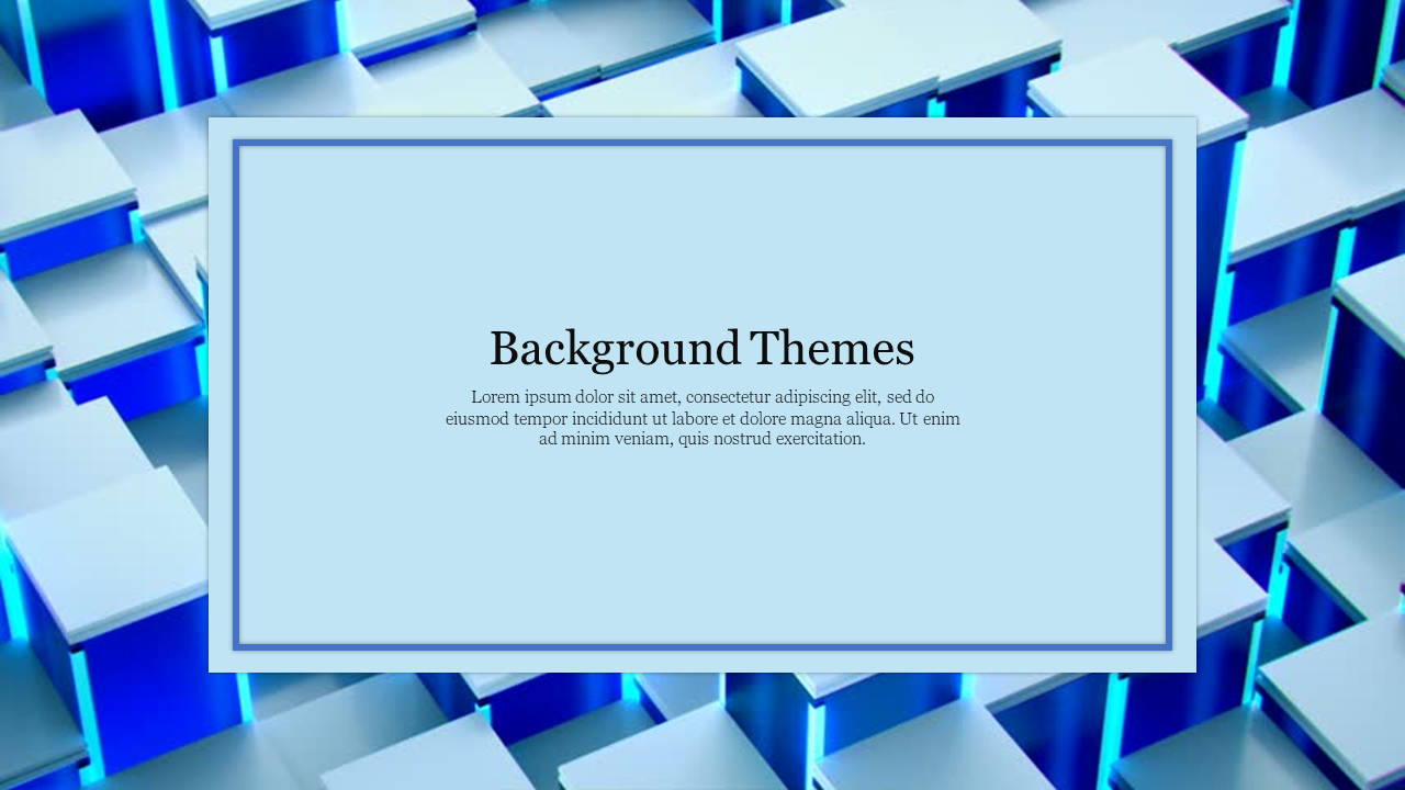 PowerPoint slide featuring a blue geometric background with a framed section for text.