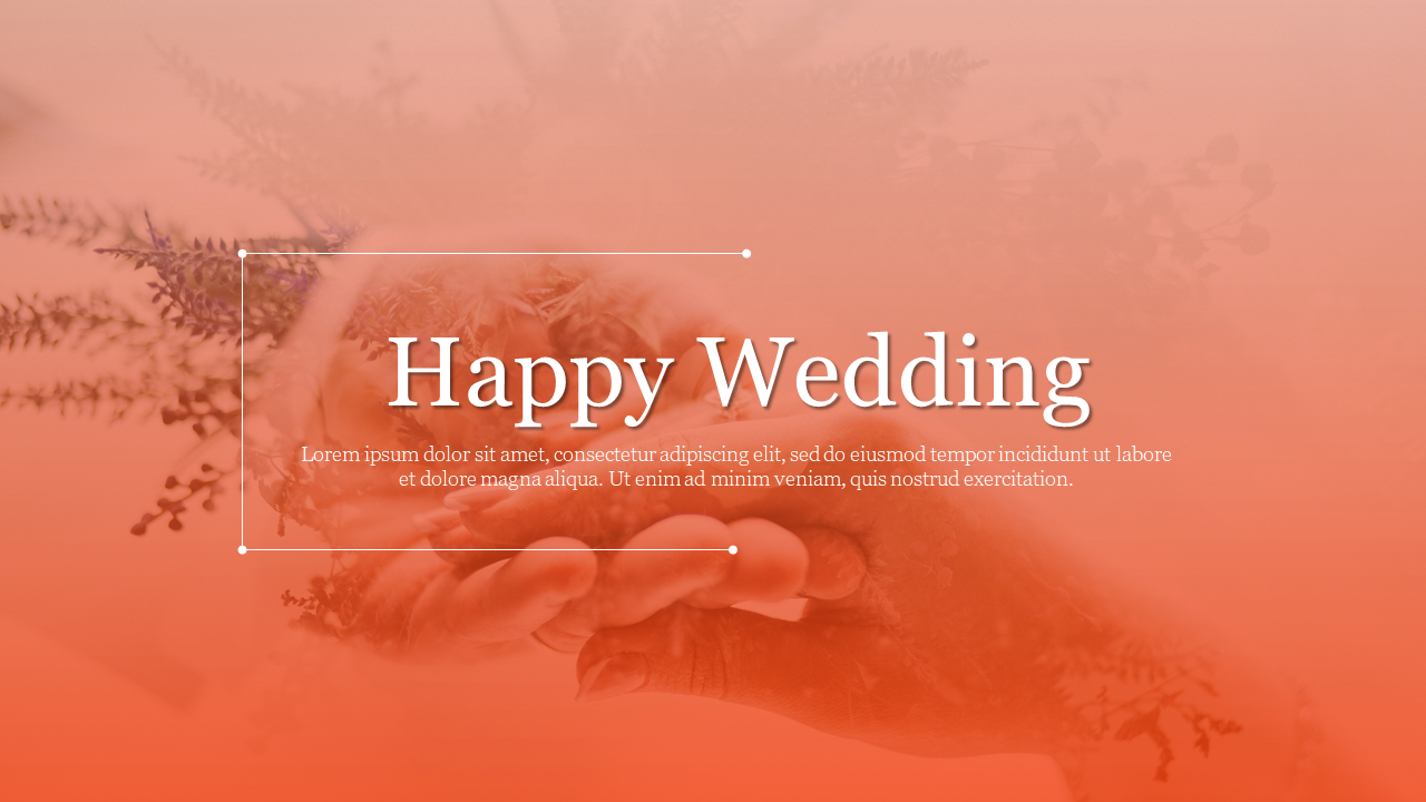 Wedding slide with orange gradient and floral background, holding hands design below a title in white font at the center