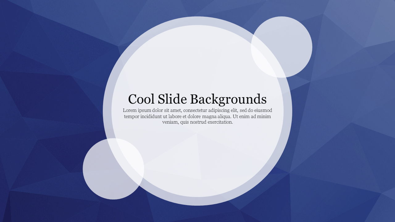 A slide background with a geometric blue design, featuring circular white accents and placeholder text.