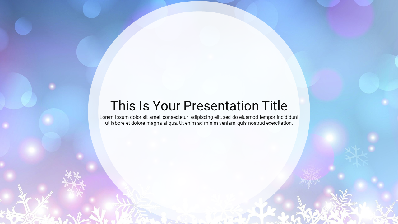 Soft gradient background with a cute bokeh effect and snowflakes at the bottom, featuring a circular area with text.