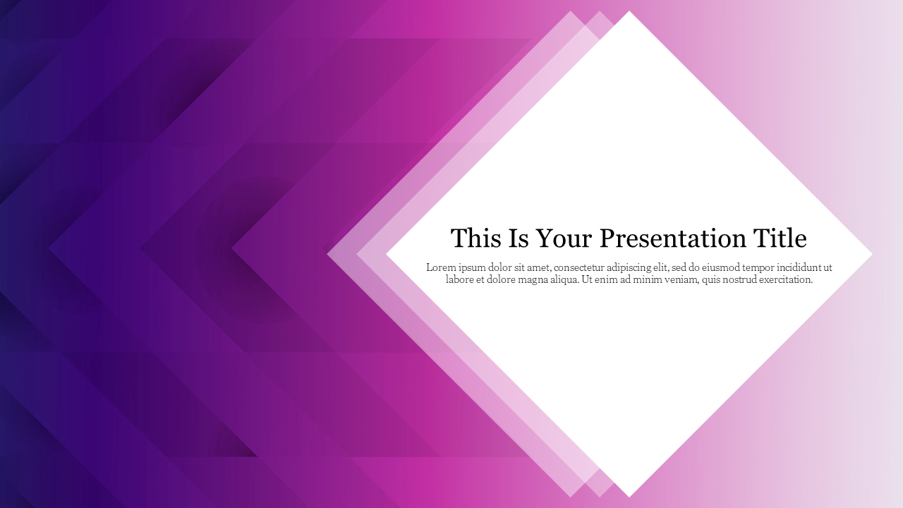 Purple gradient background slide with arrow shapes leading to a white space for the text area.