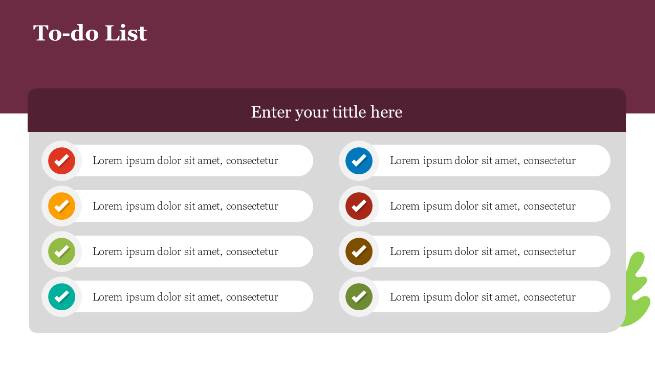 A PowerPoint slide showing a to do list with checkboxes and spaces for tasks.