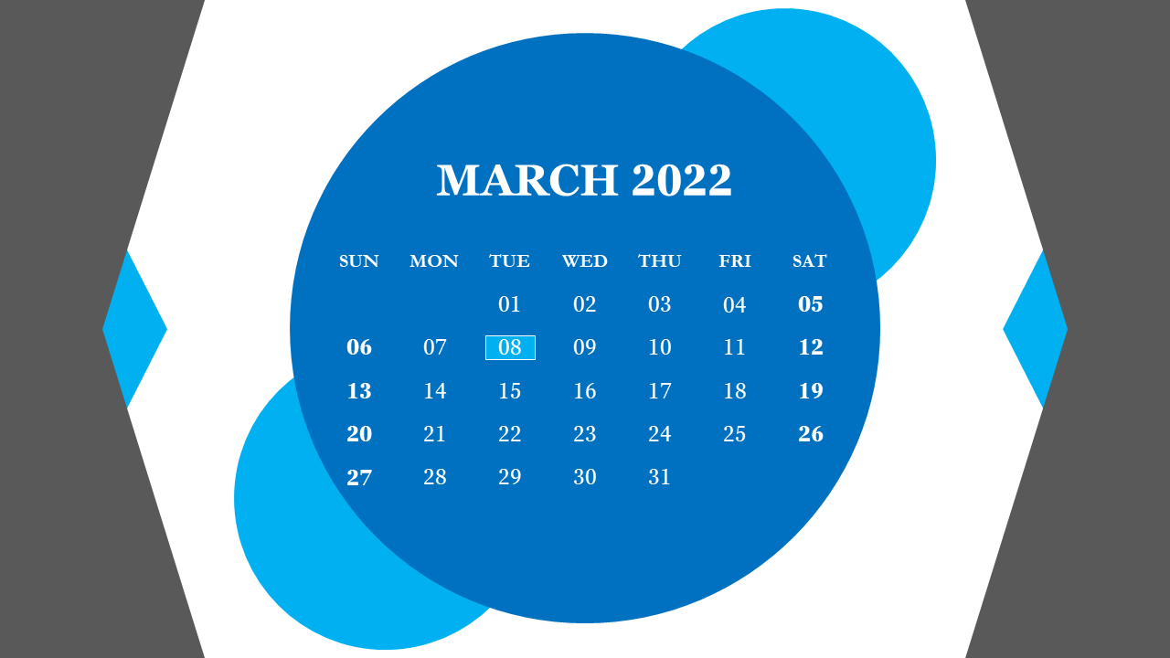 2022 Calendar Template PowerPoint Free in Admiring Blue