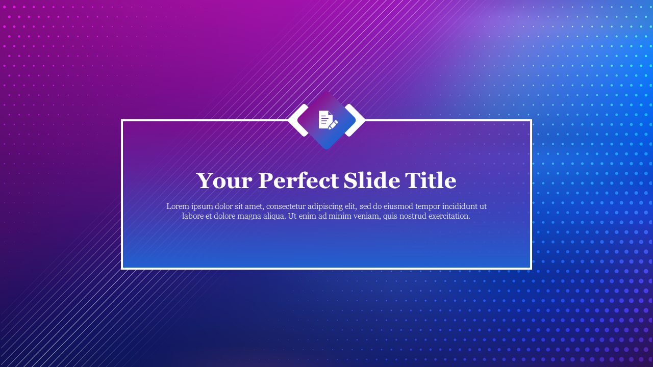 Gradient background with diagonal lines and dots in purple and blue, featuring a white bordered title box.