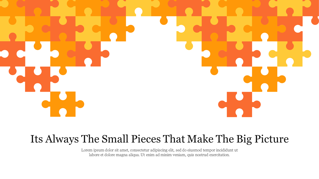 Colorful puzzle pieces in shades of orange and yellow forming a heart shape, with bottom white text space.