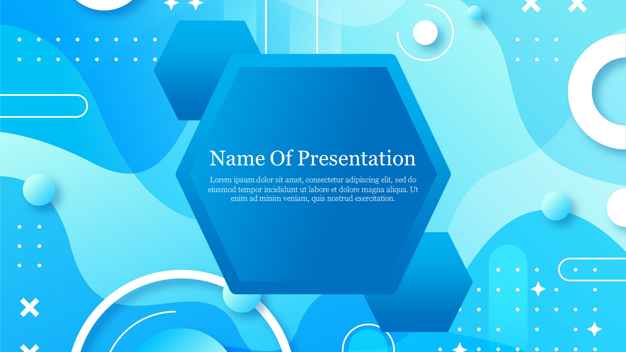 Cool blue and pretty background with hexagon shapes, circular elements, and placeholder text in the center.