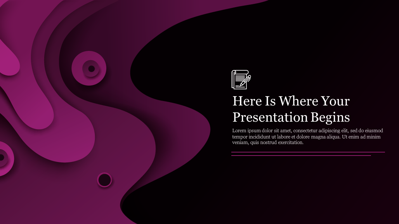 Abstract dark purple background with layered  wavy shapes and circles on the left, featuring bold text on the right.