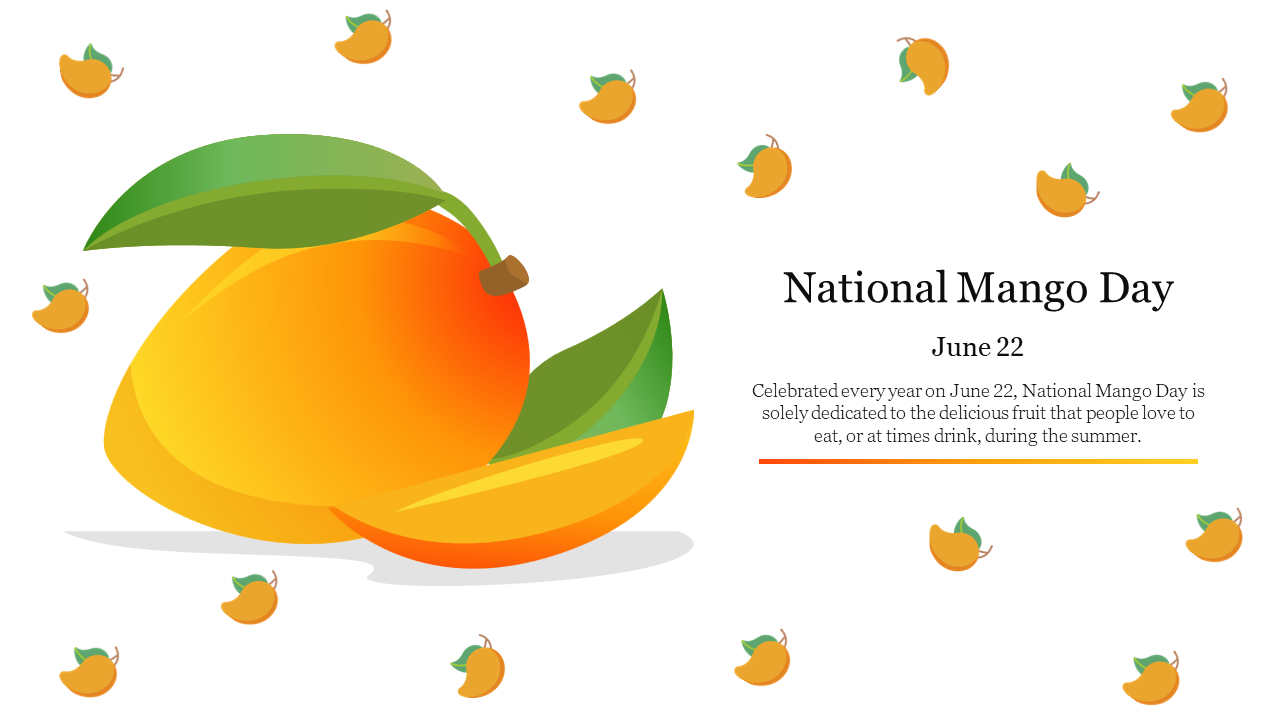 Illustration of mango with text observed on June 22, highlighting the love for the tropical fruit.